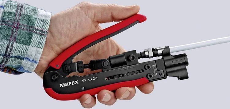Produktbild: Knipex 97 40 20 SB Kompressionswerkzeug Geeignet f&uuml;r F-Stecker, BNC-Stecker, RCA-Stecker RG59, RG6, RG11