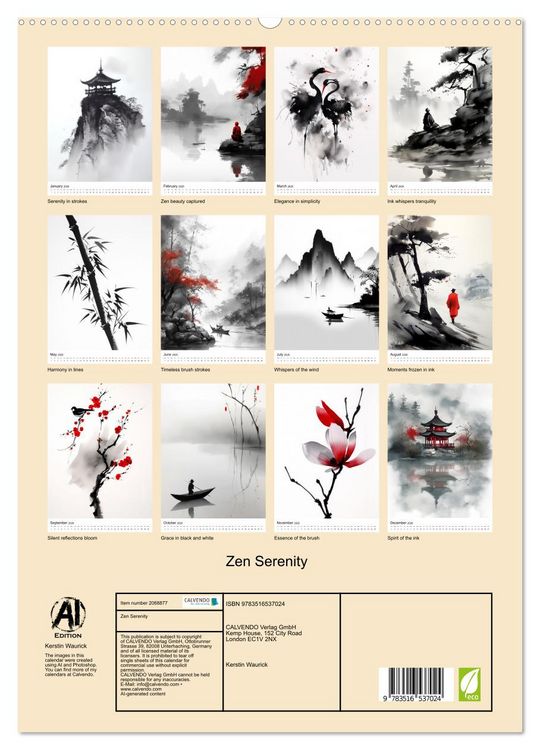 Produktbild: Zen Serenity (High Quality Premium Wall Calendar 2026 DIN A2 portrait),CALVENDO 12 Month Wall Calendar
