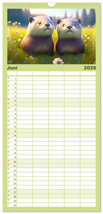 Produktbild: Familienplaner 2026 - Niedliche Fischotter begleiten dich durch das Jahr mit 5 Spalten (Wandkalender, 21 x 45 cm) CALVENDO