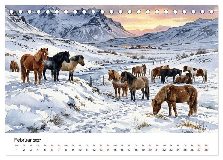 Produktbild: Magie der Islandpferde im Aquarellstil (Tischkalender 2027 DIN A5 quer), CALVENDO Monatskalender