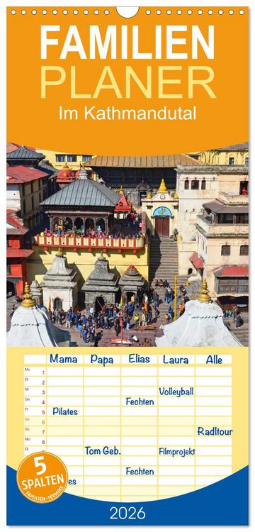 Produktbild: Familienplaner 2026 - Im Kathmandutal mit 5 Spalten (Wandkalender, 21 x 45 cm) CALVENDO