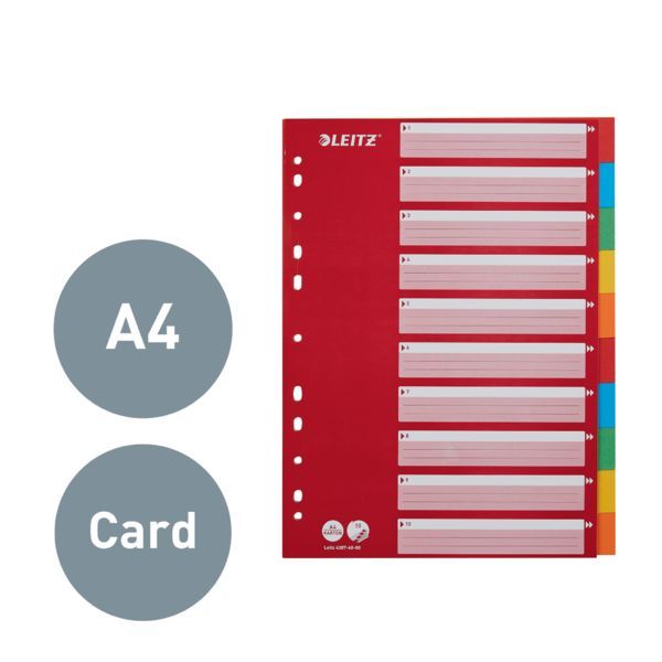 Produktbild: LEITZ Kartonregister 10teilig rot DIN A4 farbige Taben