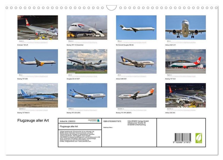 Produktbild: Flugzeuge aller Art (Wandkalender 2027 DIN A3 quer), CALVENDO Monatskalender