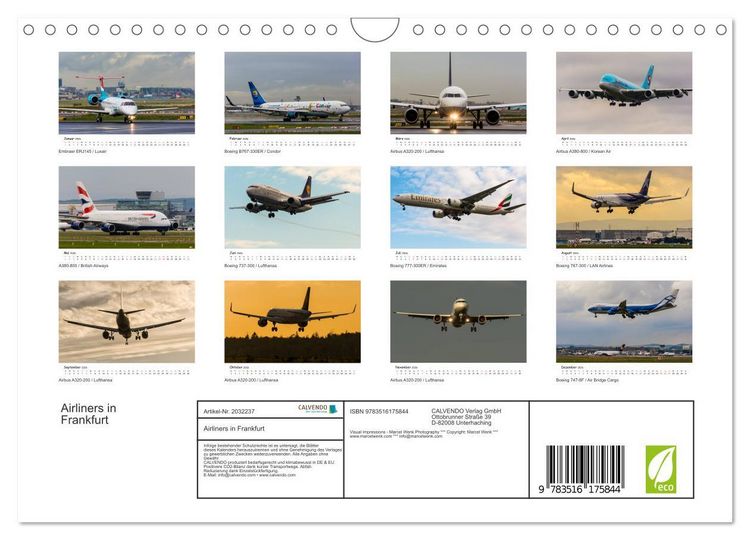 Produktbild: Airliners in Frankfurt (Wandkalender 2026 DIN A4 quer), CALVENDO Monatskalender
