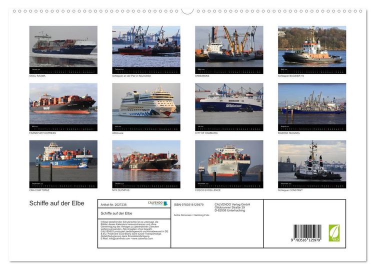 Produktbild: Schiffe auf der Elbe (hochwertiger Premium Wandkalender 2026 DIN A2 quer), Kunstdruck in Hochglanz