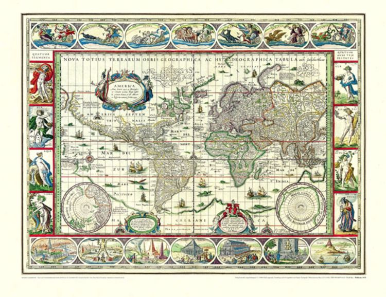 Produktbild: Historische WELTKARTE 1635 - Willem Janszoon Blaeu (Plano)