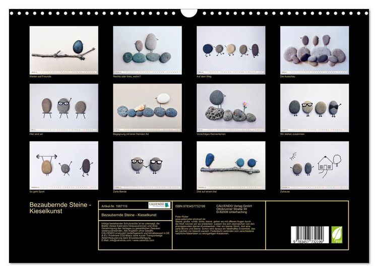 Produktbild: Bezaubernde Steine - Kieselkunst (Wandkalender 2026 DIN A3 quer), CALVENDO Monatskalender