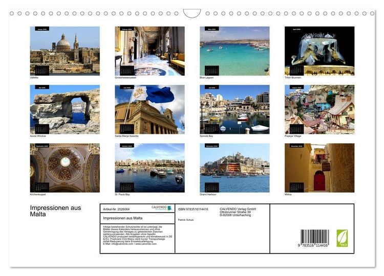 Produktbild: Impressionen aus Malta (Wandkalender 2026 DIN A3 quer), CALVENDO Monatskalender