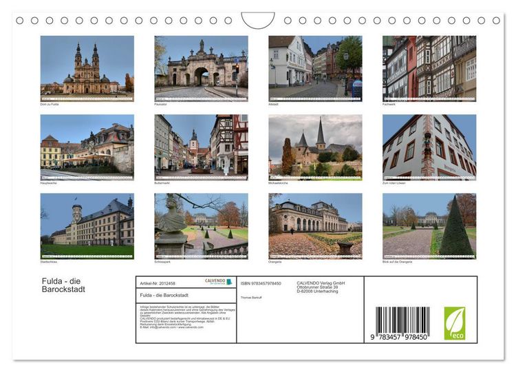 Produktbild: Fulda - die Barockstadt (Wandkalender 2026 DIN A4 quer), CALVENDO Monatskalender