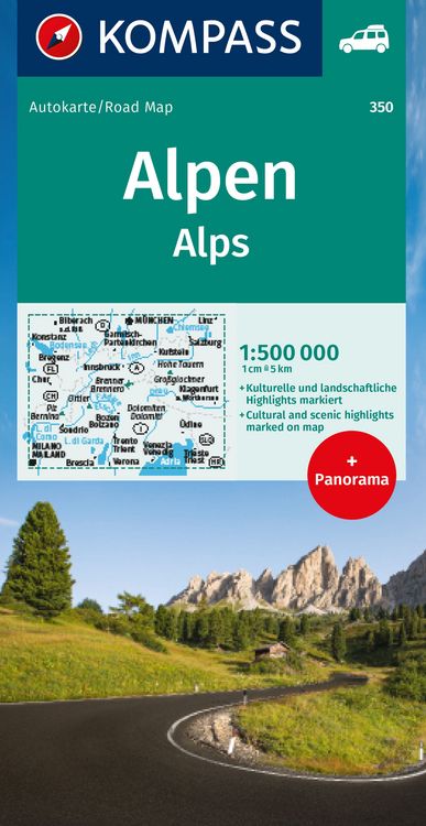 Produktbild: KOMPASS Autokarte Alpen, Alps, Alpi, Alpes 1:500.000