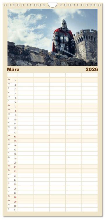 Produktbild: Familienplaner 2026 - Ritter - Legenden aus Stahl und Ehre mit 5 Spalten (Wandkalender, 21 x 45 cm) CALVENDO