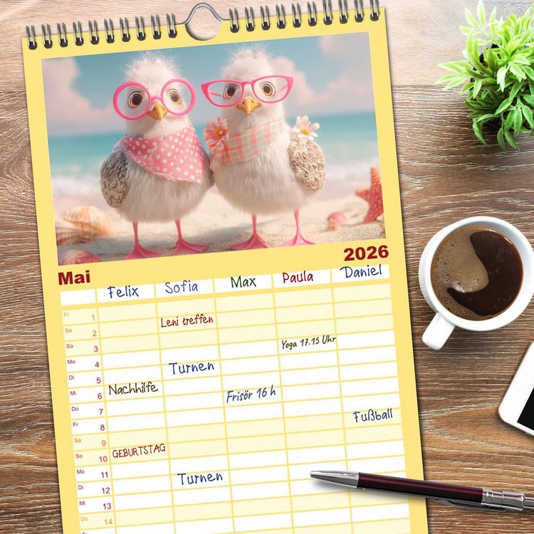 Produktbild: Familienplaner 2026 - M&ouml;wen on Tour mit 5 Spalten (Wandkalender, 21 x 45 cm) CALVENDO