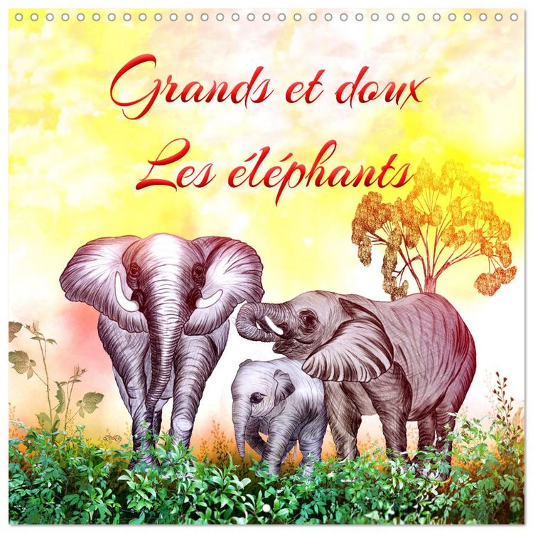Produktbild: Grands et doux Les &eacute;l&eacute;phants (Calendrier mural carr&eacute; 2026 30x30 cm) Calendrier double avec une page pour vos prises de notes