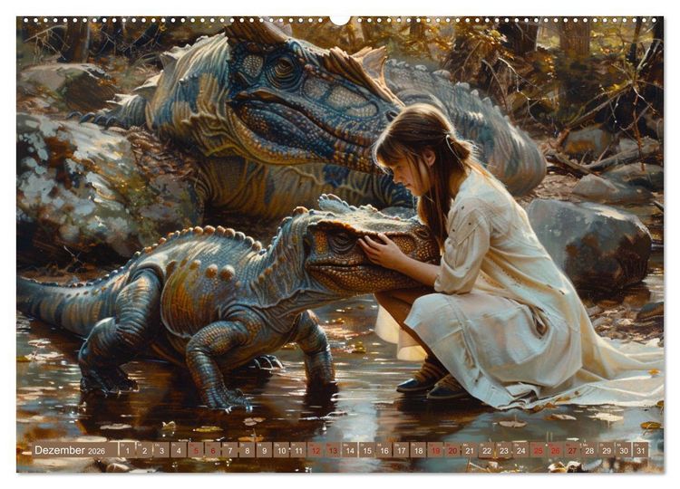 Produktbild: Meine Freunde sind Dinosaurier (hochwertiger Premium Wandkalender 2026 DIN A2 quer), Kunstdruck in Hochglanz