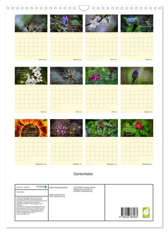 Produktbild: Gartenliebe (Wandkalender 2026 DIN A3 hoch), CALVENDO Monatskalender