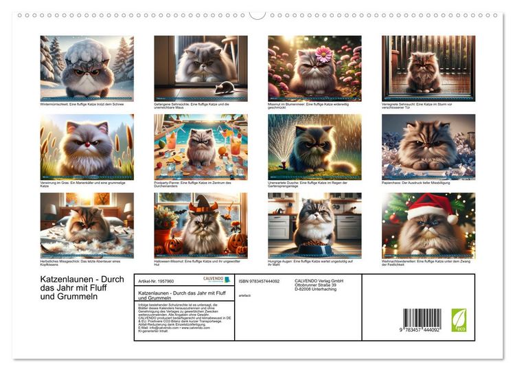 Produktbild: Katzenlaunen - Durch das Jahr mit Fluff und Grummeln (hochwertiger Premium Wandkalender 2026 DIN A2 quer), Kunstdruck in Hochglanz