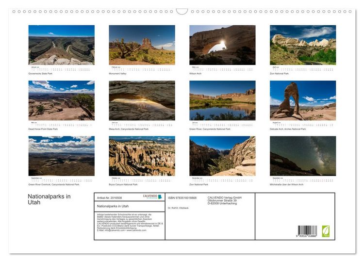 Produktbild: Nationalparks in Utah (Wandkalender 2026 DIN A2 quer), CALVENDO Monatskalender