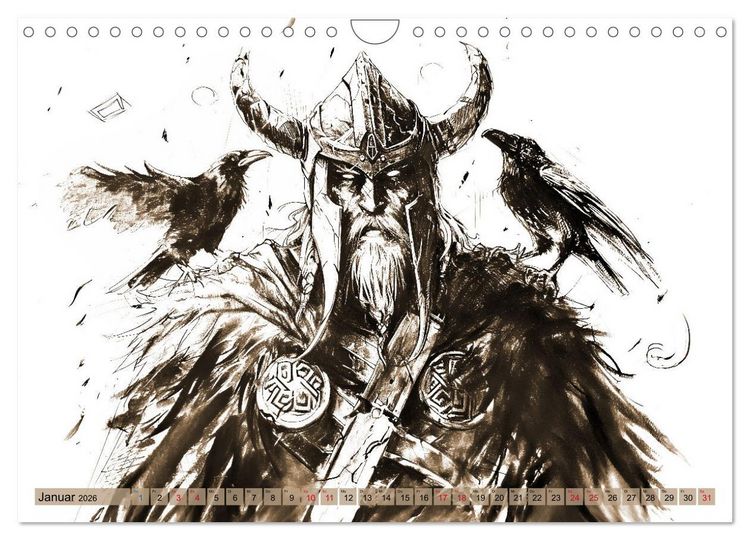 Produktbild: G&ouml;tter der Wikinger - Skizzen zur Welt der Nordischen Mythologie (Wandkalender 2026 DIN A4 quer), CALVENDO Monatskalender
