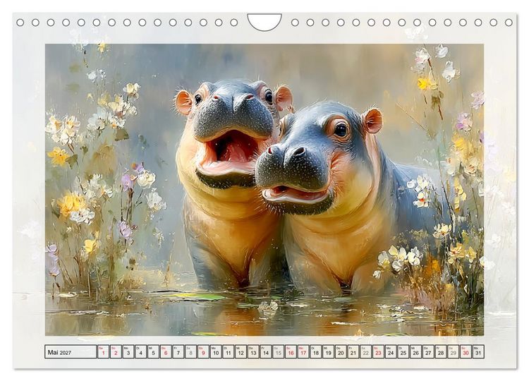 Produktbild: Zwergflusspferde. Kleine Hippos im Sumpfgebiet (Wandkalender 2027 DIN A4 quer), CALVENDO Monatskalender