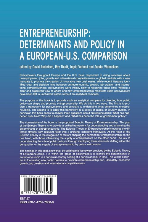 Produktbild: Entrepreneurship: Determinants and Policy in a European-US Comparison