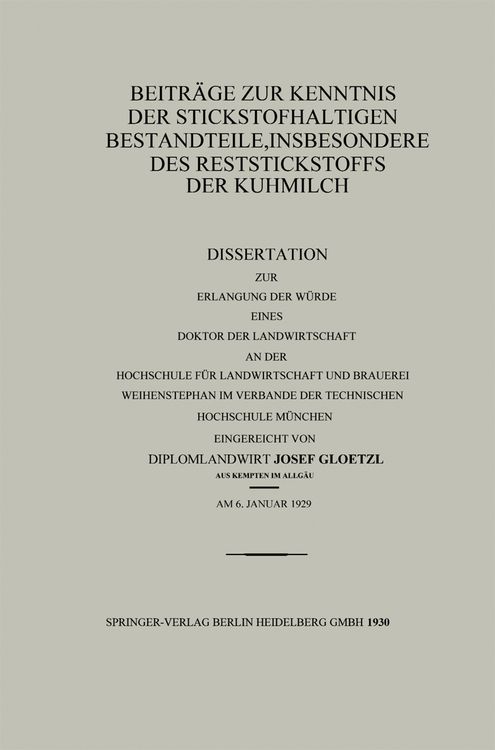 Produktbild: Beitr&auml;ge zur Kenntnis der stickstoffhaltigen Bestandteile, insbesondere des Reststickstoffs der Kuhmilch