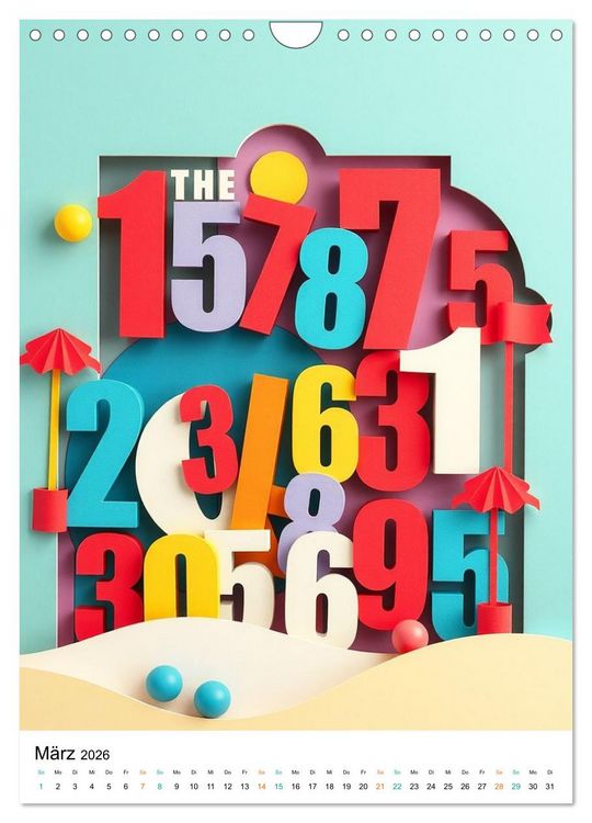 Produktbild: Kunterbunte Paperwelt - Buchstaben, Zahlen und Vieles mehr (Wandkalender 2026 DIN A4 hoch), CALVENDO Monatskalender