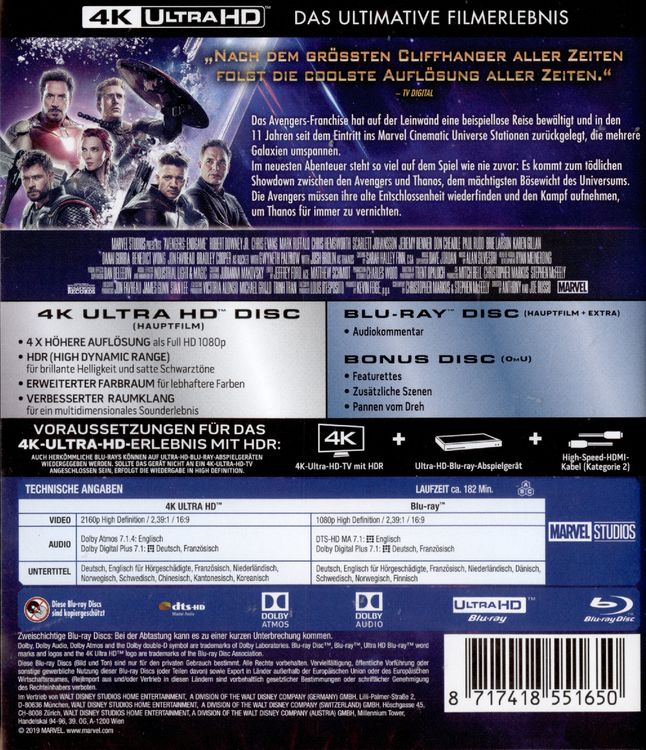 Produktbild: Marvel's The Avengers - Endgame (4K Ultra HD) (+ Blu-ray 2D + Bonus-Disc)