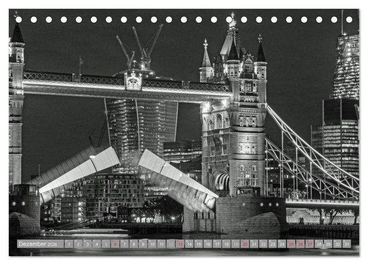 Produktbild: London in Schwarz-Wei&szlig; (Tischkalender 2026 DIN A5 quer), CALVENDO Monatskalender
