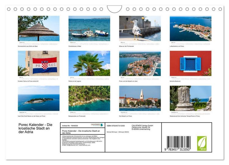Produktbild: Porec Kalender - Die kroatische Stadt an der Adria (Wandkalender 2026 DIN A4 quer), CALVENDO Monatskalender