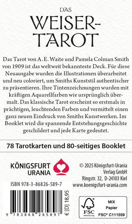 Produktbild: Das Weiser-Tarot - Tarot von A.E. Waite in den urspr&uuml;nglichen Aquarellfarben (78 Karten illustriert von Pamela Colman Smith mit Booklet)