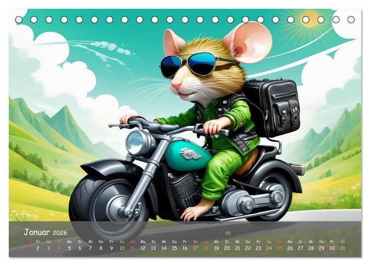 Produktbild: Tierische Motorradfahrer (Tischkalender 2026 DIN A5 quer), CALVENDO Monatskalender