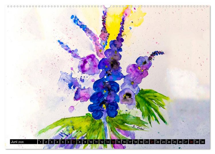 Produktbild: Blumenjahr - Bunte Bl&uuml;ten in Aquarell (hochwertiger Premium Wandkalender 2026 DIN A2 quer), Kunstdruck in Hochglanz
