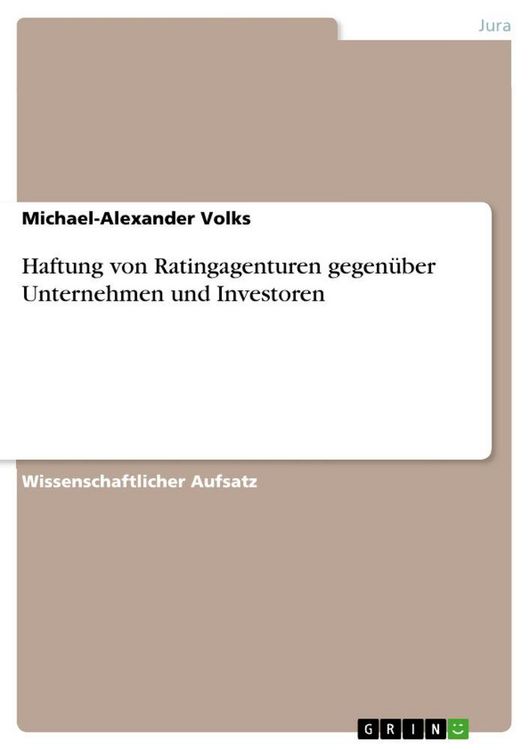 Produktbild: Haftung von Ratingagenturen gegen&uuml;ber Unternehmen und Investoren