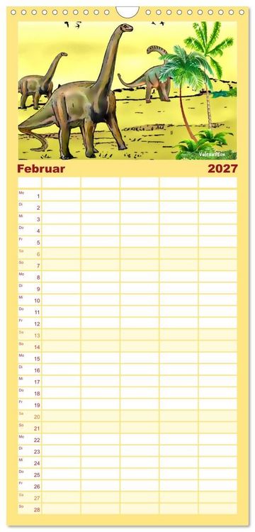 Produktbild: Familienplaner 2027 - Die Welt der Dinos mit 5 Spalten (Wandkalender, 21 x 45 cm) CALVENDO