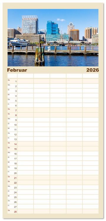 Produktbild: Familienplaner 2026 - Baltimore. Maritimer Charme an der Ostk&uuml;ste der USA mit 5 Spalten (Wandkalender, 21 x 45 cm) CALVENDO