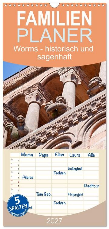 Produktbild: Familienplaner 2027 - Worms - historisch und sagenhaft mit 5 Spalten (Wandkalender, 21 x 45 cm) CALVENDO