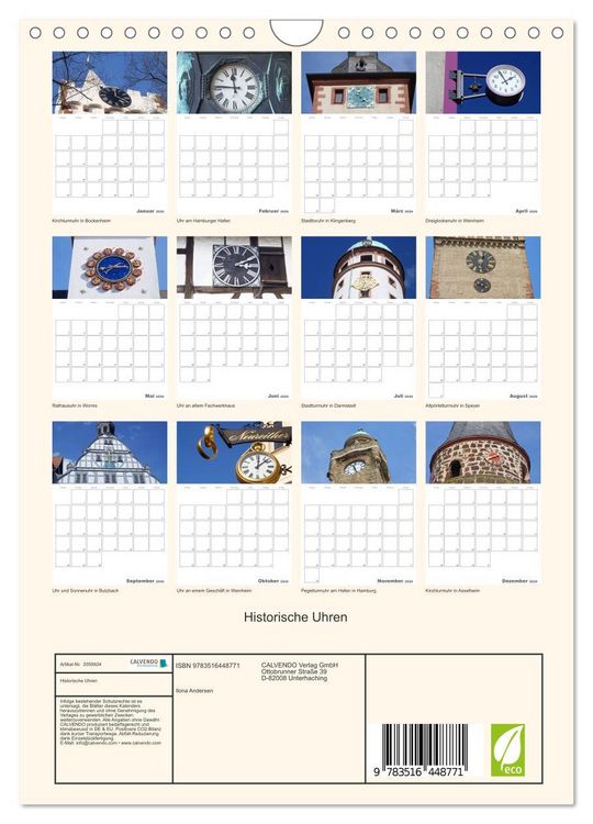 Produktbild: Historische Uhren (Wandkalender 2026 DIN A4 hoch), CALVENDO Monatskalender