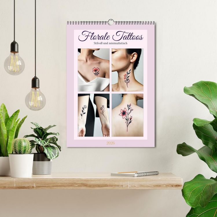 Produktbild: Florale Tattoos Stilvoll und minimalistisch (Wandkalender 2026 DIN A3 hoch), CALVENDO Monatskalender