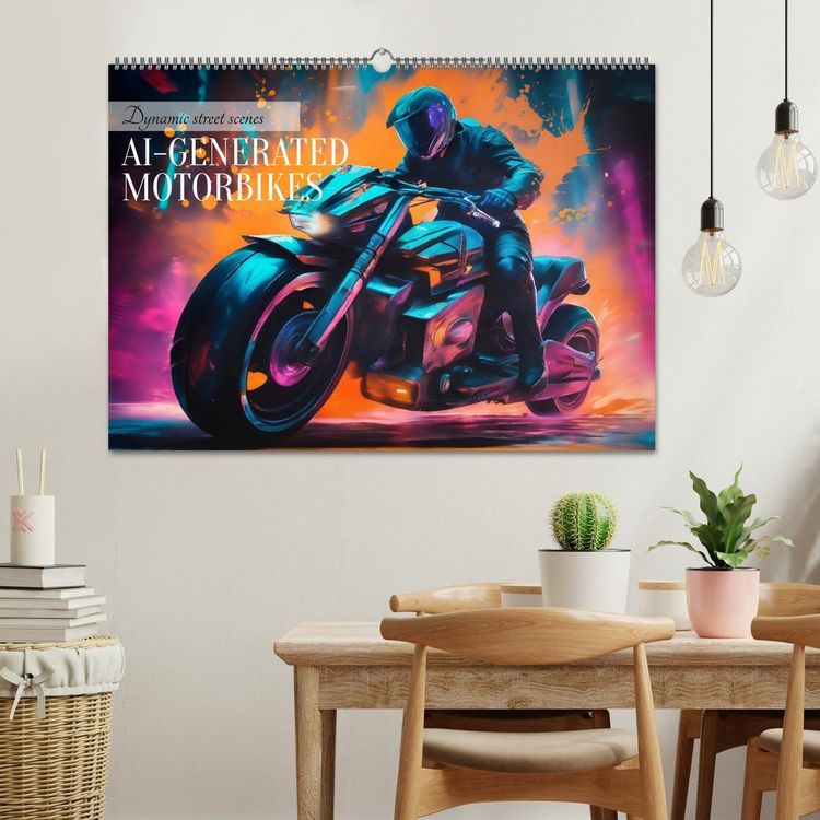 Produktbild: DYNAMIC STREET SCENES AI-generated motorbikes (Wall Calendar 2026 DIN A2 landscape), CALVENDO 12 Month Wall Calendar