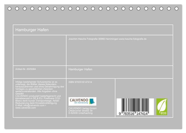 Produktbild: Hamburger Hafen (Tischkalender 2026 DIN A5 quer), CALVENDO Monatskalender
