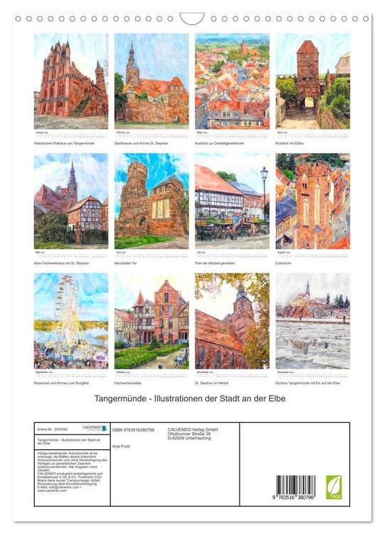 Produktbild: Tangerm&uuml;nde - Illustrationen der Stadt an der Elbe (Wandkalender 2026 DIN A3 hoch), CALVENDO Monatskalender