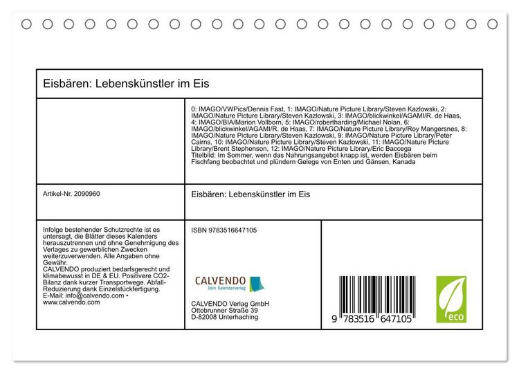 Produktbild: Eisb&auml;ren: Lebensk&uuml;nstler im Eis (Tischkalender 2026 DIN A5 quer), CALVENDO Monatskalender
