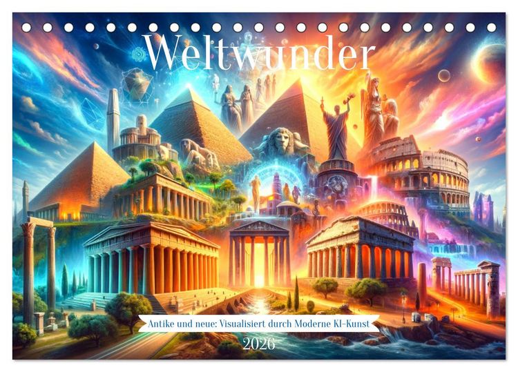 Produktbild: Weltwunder: Antike und neue: Visualisiert durch Moderne KI-Kunst (Tischkalender 2026 DIN A5 quer), CALVENDO Monatskalender