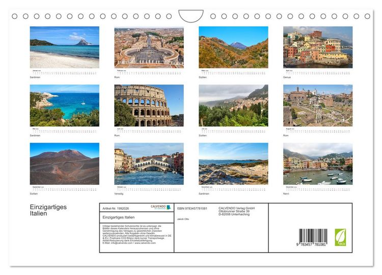 Produktbild: Einzigartiges Italien (Wandkalender 2026 DIN A4 quer), CALVENDO Monatskalender