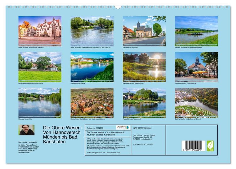 Produktbild: Die Obere Weser - Von Hannoversch M&uuml;nden bis Bad Karlshafen (hochwertiger Premium Wandkalender 2026 DIN A2 quer), Kunstdruck in Hochglanz