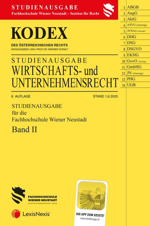 Produktbild: KODEX Wirtschafts- und Unternehmensrecht Band II (FH Wr. Neustadt) 2025