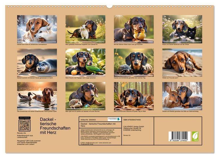 Produktbild: Dackel - tierische Freundschaften mit Herz (hochwertiger Premium Wandkalender 2027 DIN A2 quer), Kunstdruck in Hochglanz