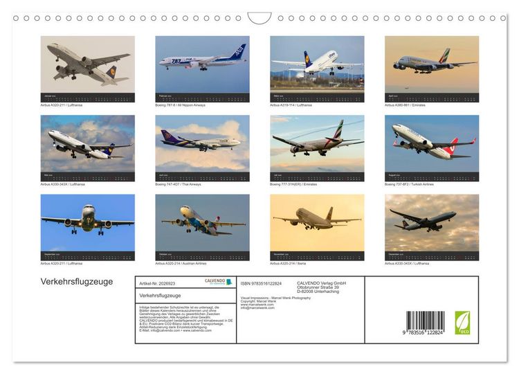 Produktbild: Verkehrsflugzeuge (Wandkalender 2026 DIN A3 quer), CALVENDO Monatskalender