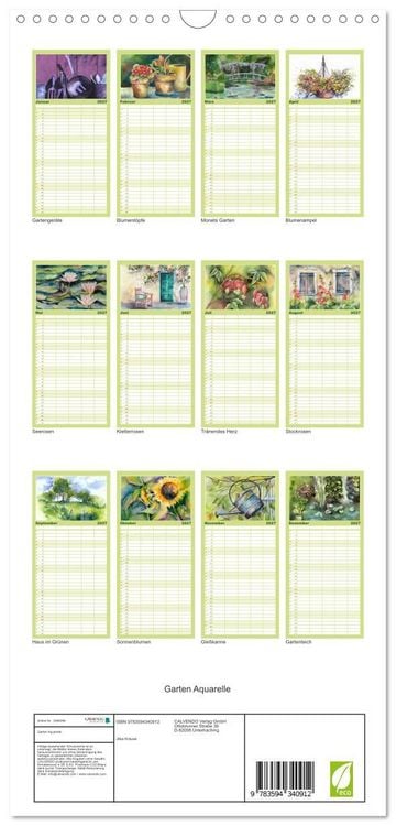 Produktbild: Familienplaner 2027 - Garten Aquarelle mit 5 Spalten (Wandkalender, 21 x 45 cm) CALVENDO