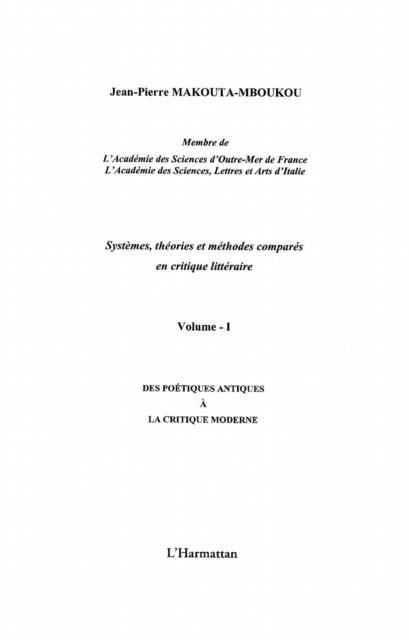 Produktbild: Systemes, theories et methodes compares en critique litteraire vol I